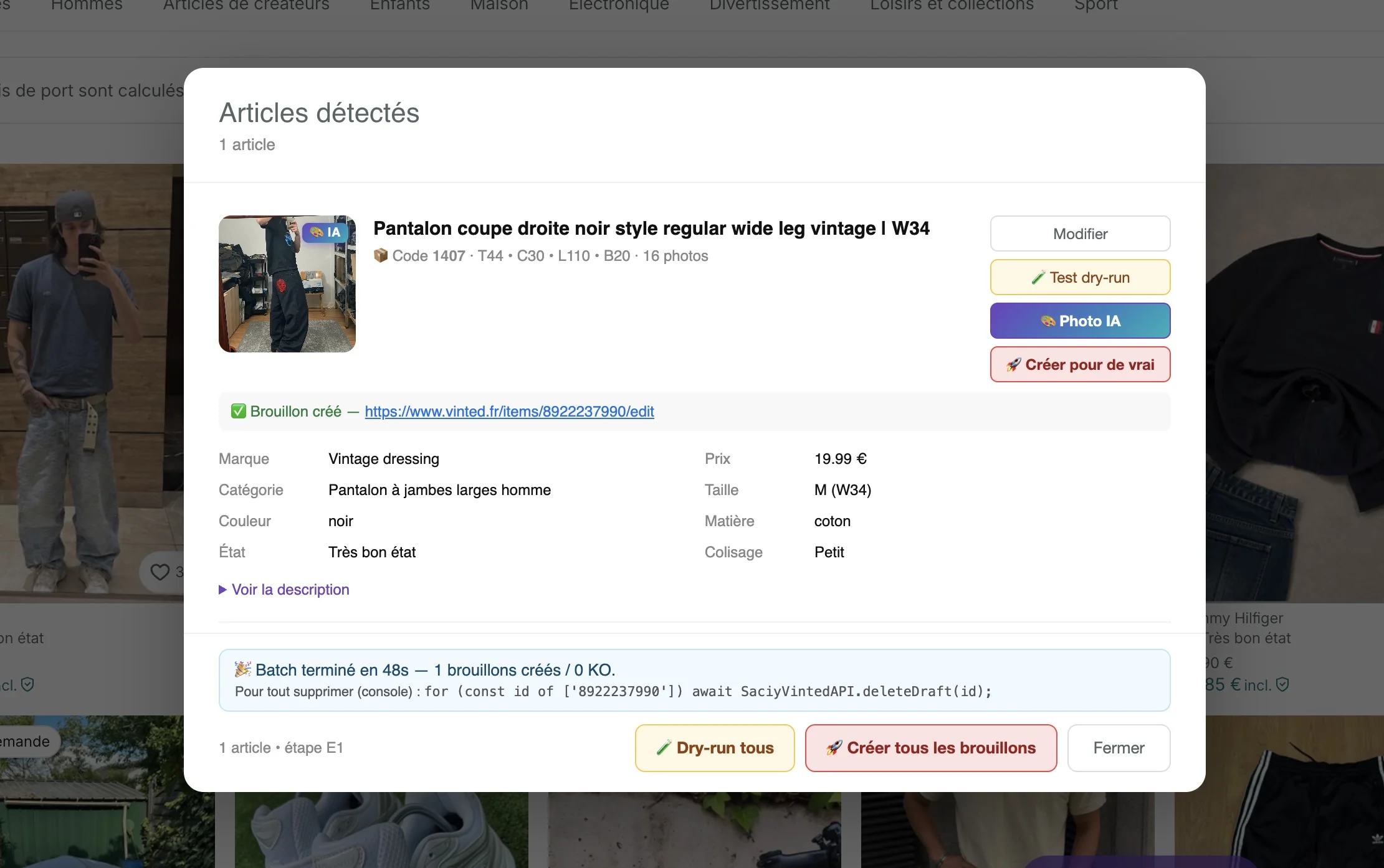 Publication directe sur Vinted